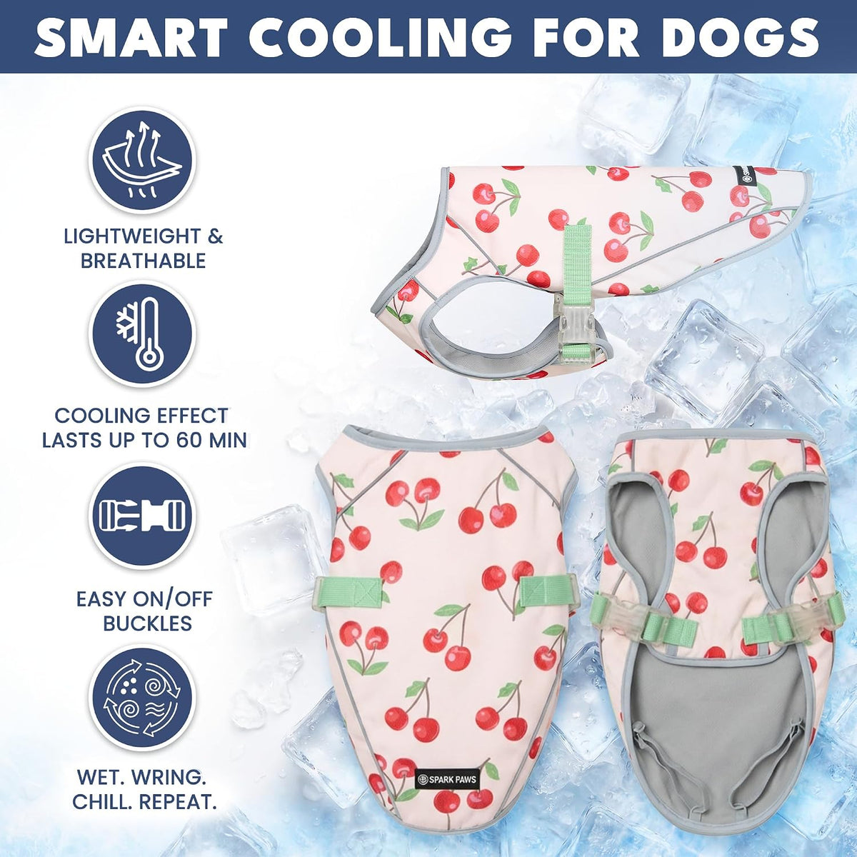 Spark Paws Dog Cooling Vest - Evaporative Summer Cooling, SPF-50 Protection