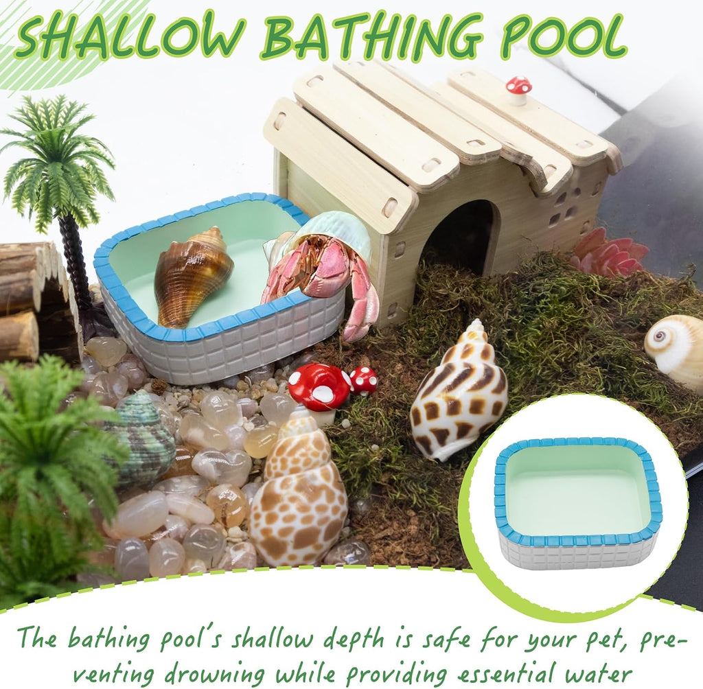 Hermit Crab Kit Hideout Water Pool Tank Decorative Accessories with Palm Tree Decorations Enrichment Toy for Turtles Lizard Frog Gecko Chameleons