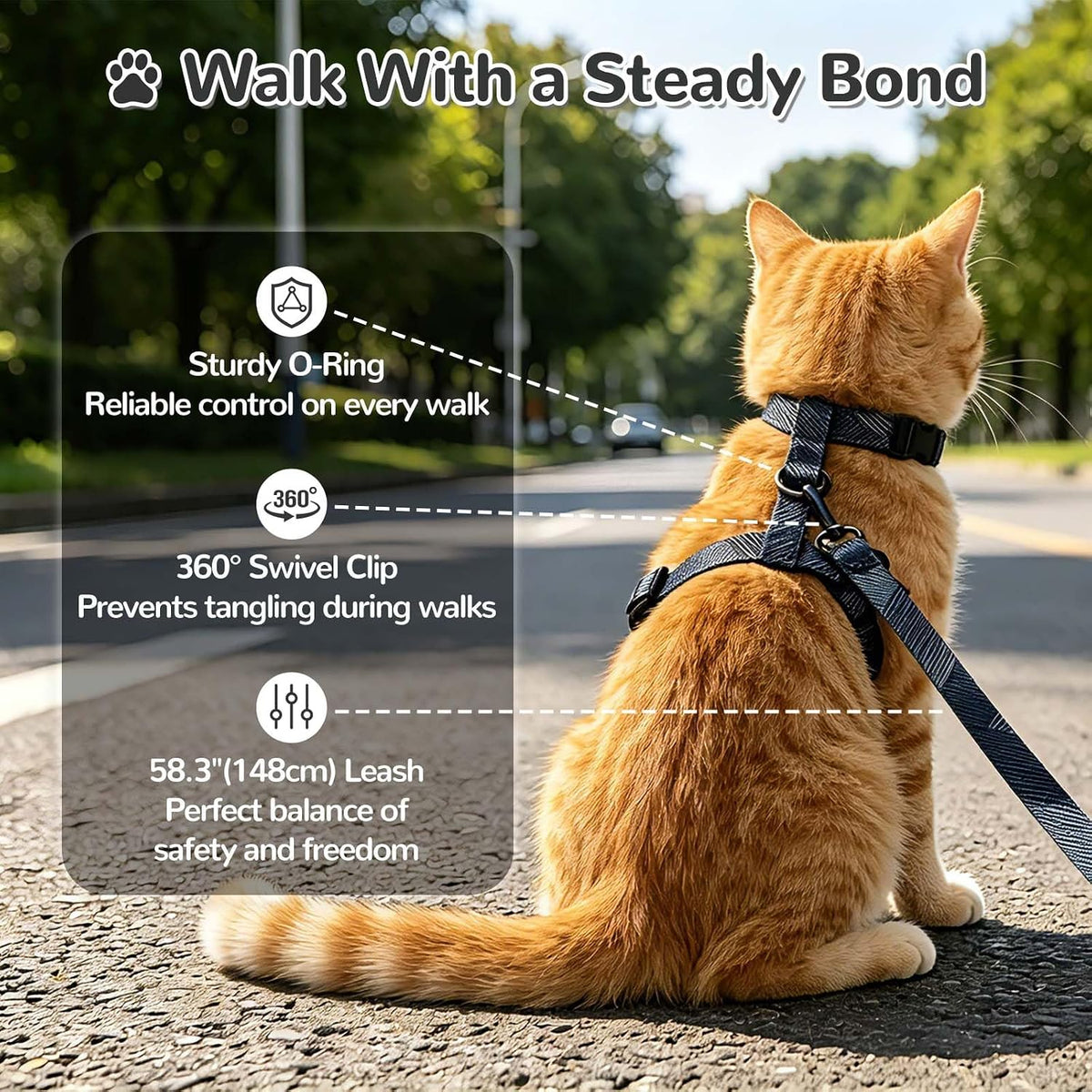 YooxArmor Adjustable Cat Harness and Leash Set, Escape Proof Kitten Harness for Walking, Soft Breathable Pet Vest for Small Medium Large Cats 5-12lbs (Grey)