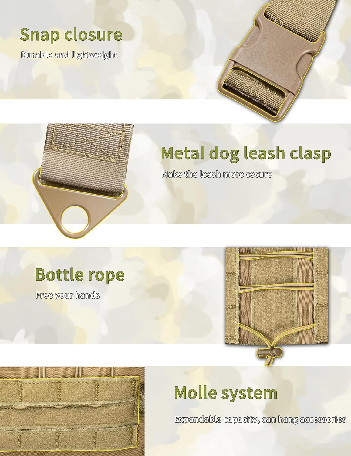 Tactical Dog Harness with Handle, No Pull Adjustable Pet Harness Top Elastic Retention Cord - K9 Dog Training Vest No-Pull Adjustable Outdoor, Molle System, for Medium Large Dog