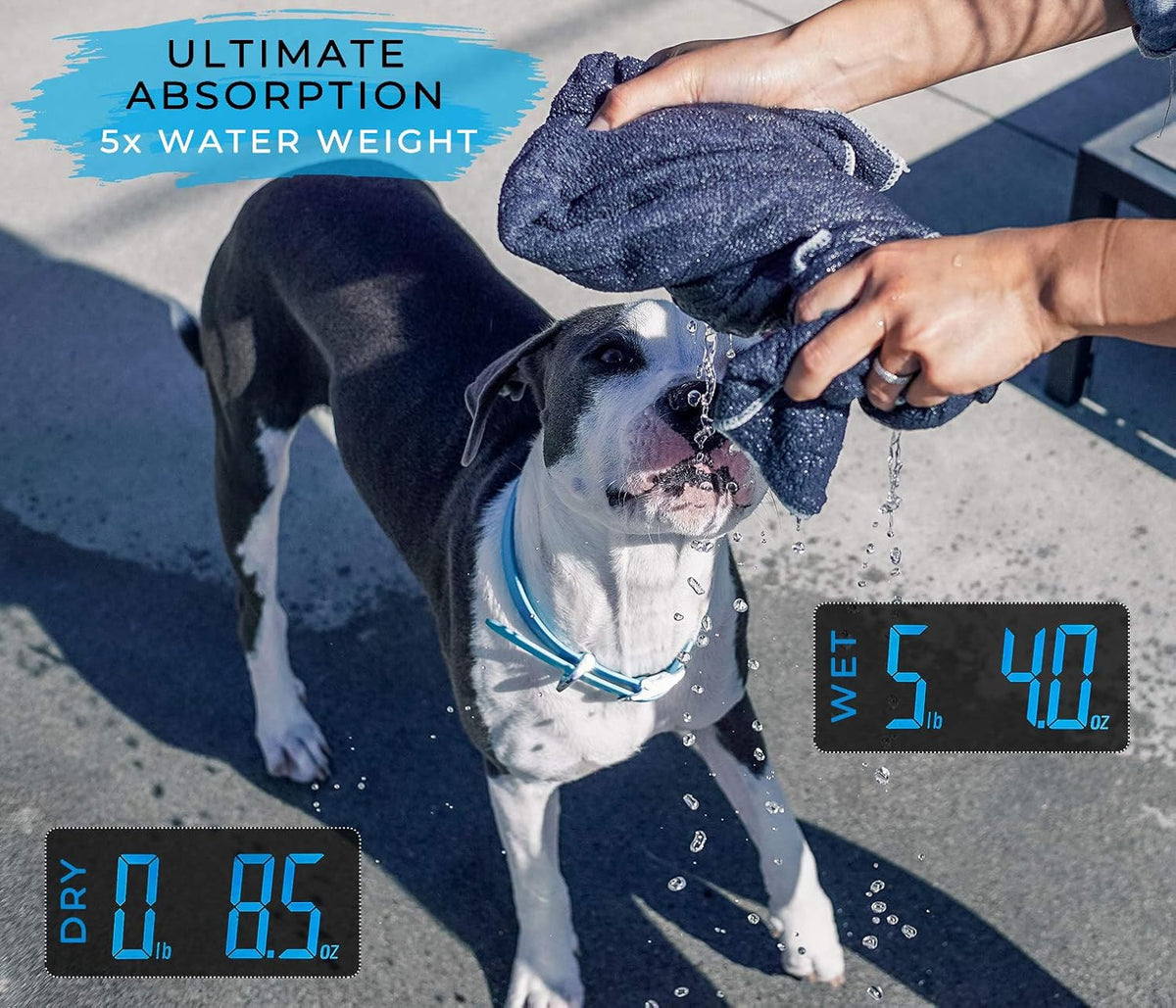 Microfiber Pet Bath Towel, 2-Pack, Ultra-Absorbent, Double Density, Machine Washable for Dogs and Cats