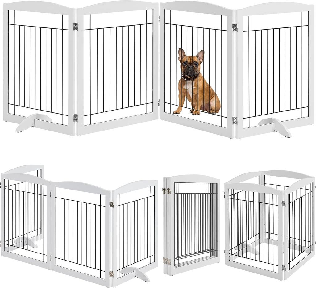 Yaheetech 32"H 4-Panel Extra Wide Freestanding Dog Gate For Stairs Doorways