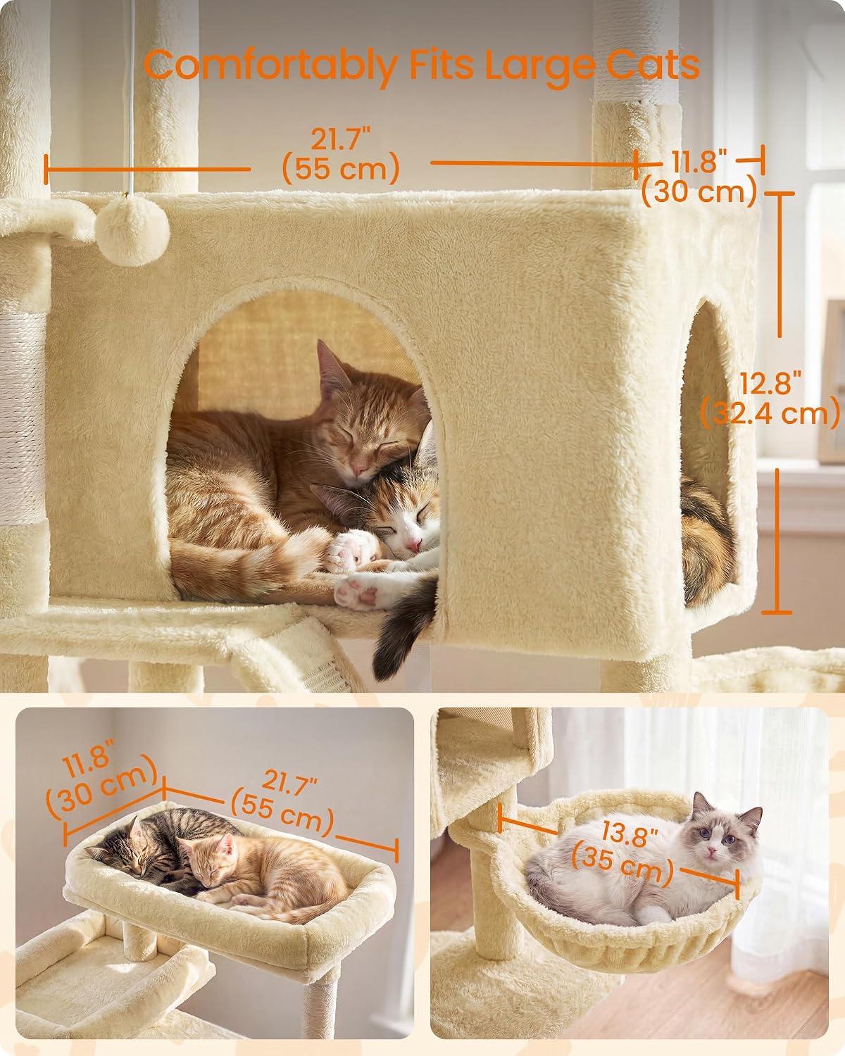Feandrea Large Cat Tree, 81.1" Tall Sturdy Cat Tower for Indoor, Beige