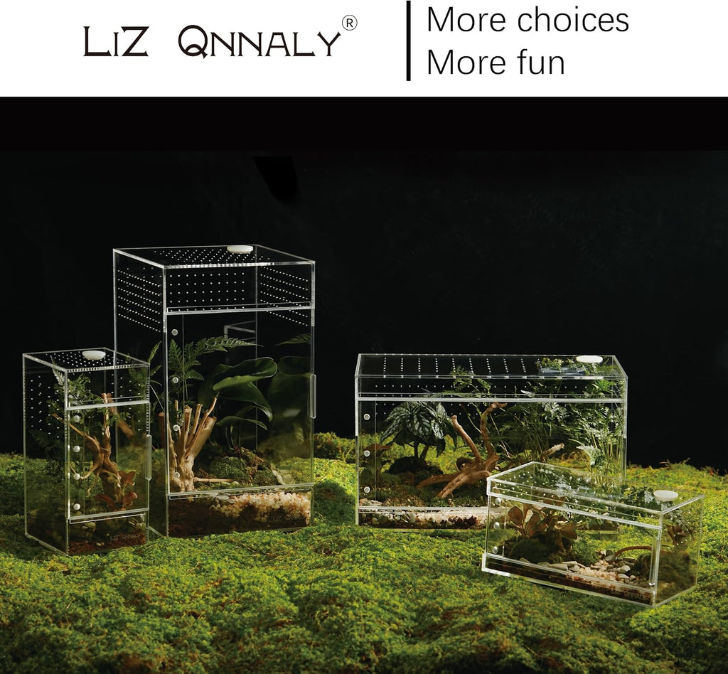 Acrylic Terrarium for Reptiles & Spiders – Small/Medium/Large Leak-Proof Enclosure (Horizontal/Vertical) | Ideal for Tarantulas, Jumping Spiders, Frogs & Geckos(Small, Vertical)
