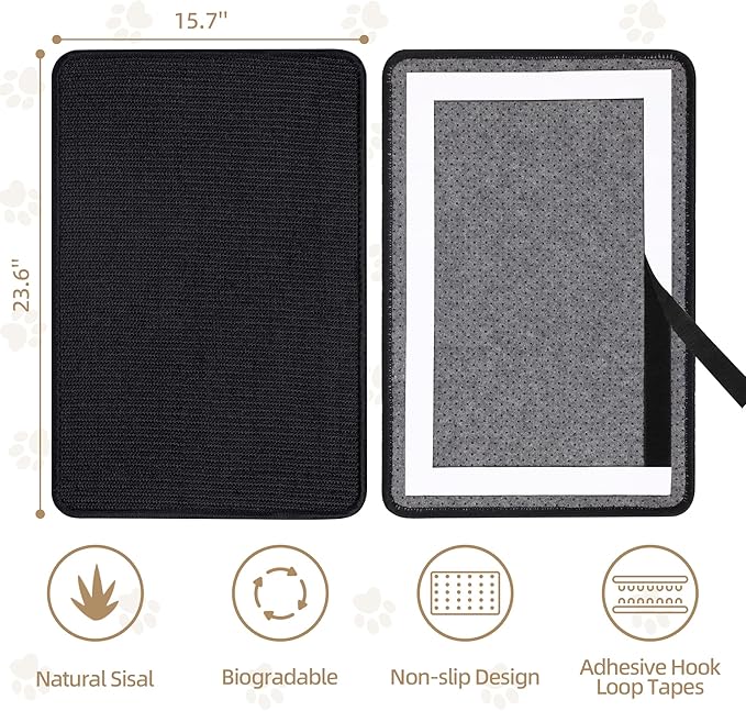 Black Cat Scratching Mat Sisal, 2 Packs Sisal Fabric Large Cat Scratching Pad - Image 2