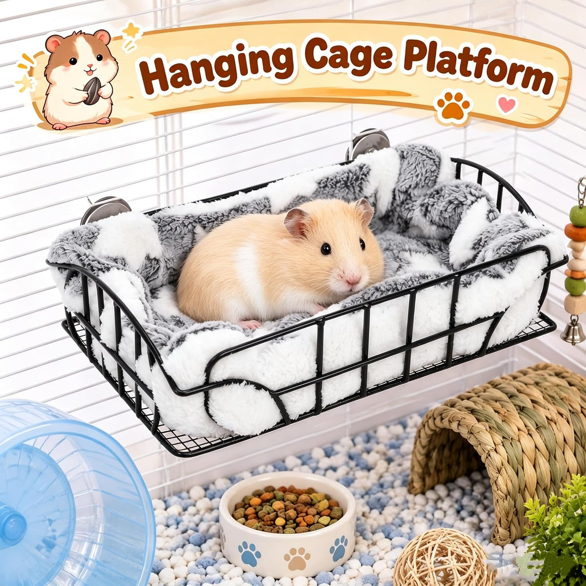Metal Rat Cage Hanging Platform with Mat, Chew Proof