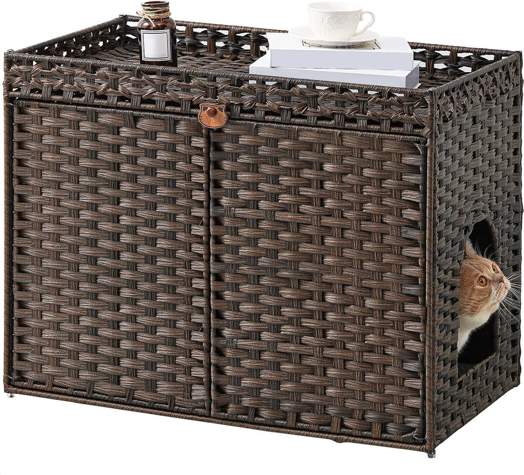 SETVSON Cat Litter Box Enclosure, Extra Large Hidden PE Rattan Natural