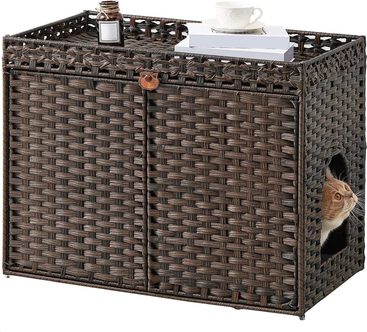 SETVSON Cat Litter Box Enclosure, Extra Large Hidden PE Rattan Natural