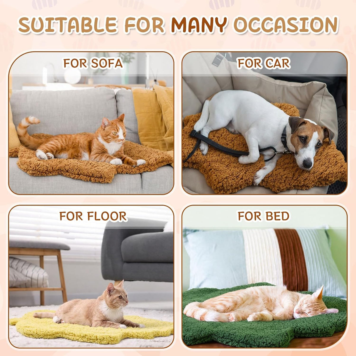 3Pack Self Warming Pet Bed Leaf Pad, Mixed Colors, Medium-18 x24