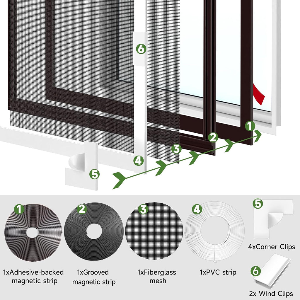 Adjustable Magnetic Window Screen Max 39" x 59", White Frame