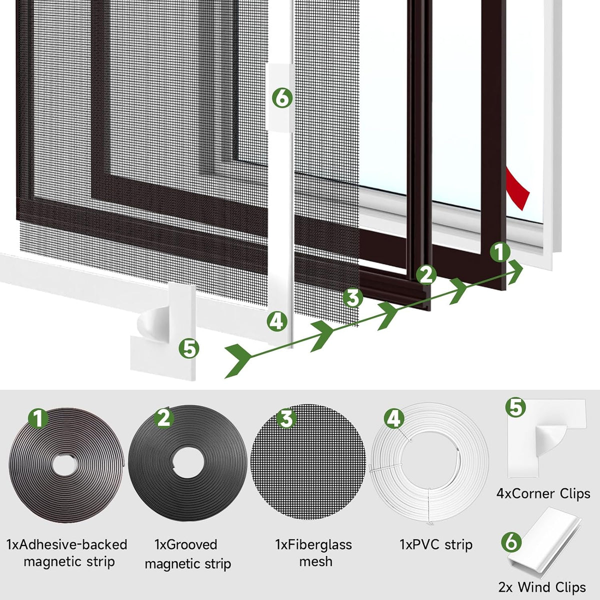 Adjustable Magnetic Window Screen Max 39" x 59", White Frame