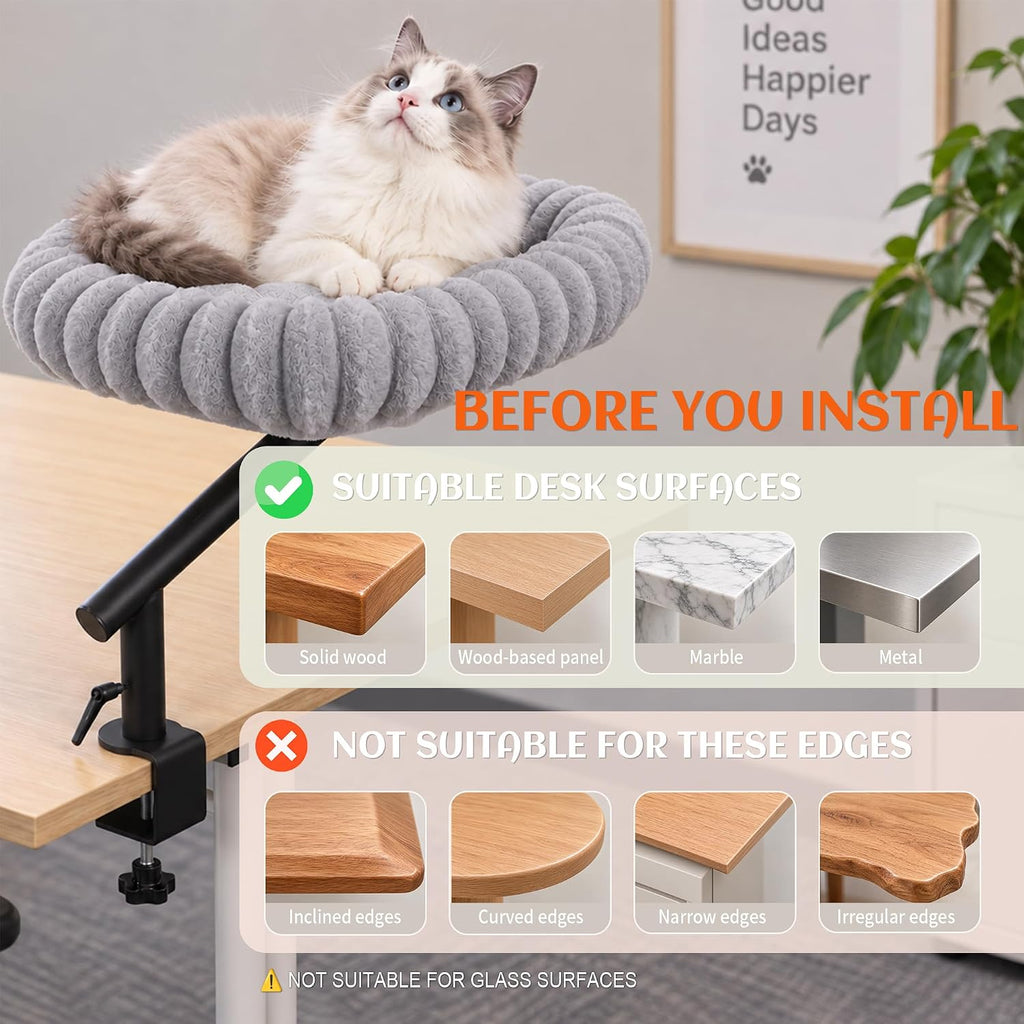 PETKARAY Cloud Cat Desk Bed, 360° Rotating Elavated Cat Hammock Perch