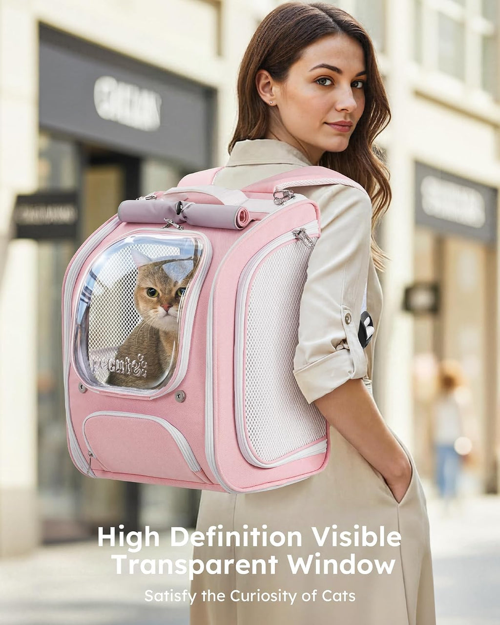 Pecute Cat Backpack Carrier,Large Space Cat Bubble Backpack,Ergonomic,Pink