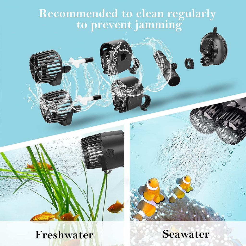 AQQA Aquarium Wave Maker,Suction Cup Fish Tank Double Powerhead Pump