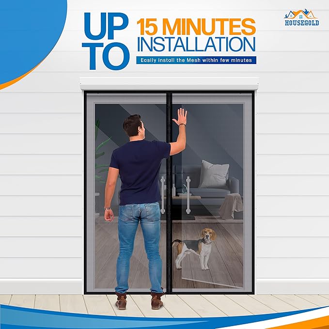 Magnetic Closure Screen Door for 62"x81" French Door Sliding Door Pet and Dog - Image 7