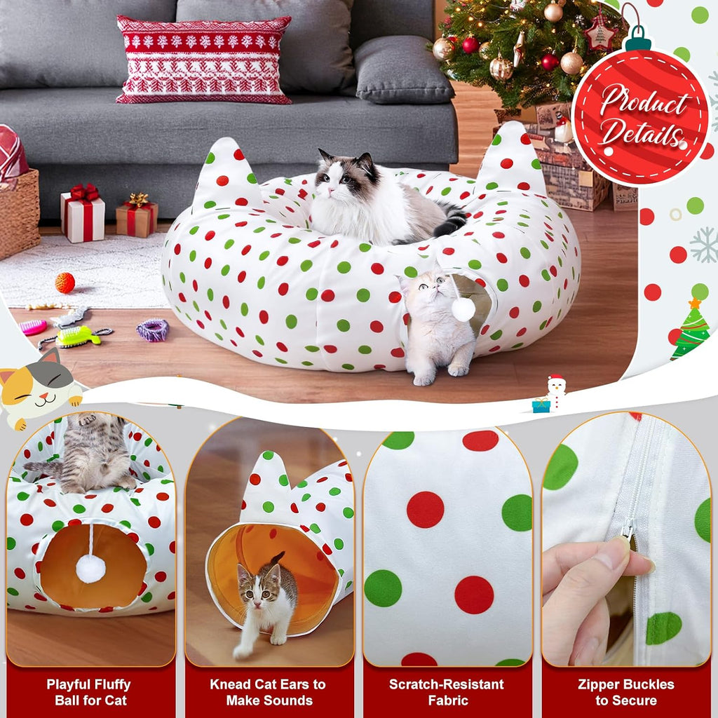 Cat Tunnels for Indoor Cats 35.4'', Circle Polka Dots Christmas Tree Skirt