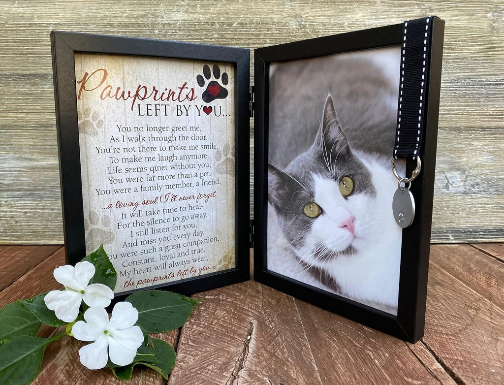 Pawprints Left By You Memorial 5x7 Frame for Cat with Pet Tag - Thoughtful Cat Memorial Gift
