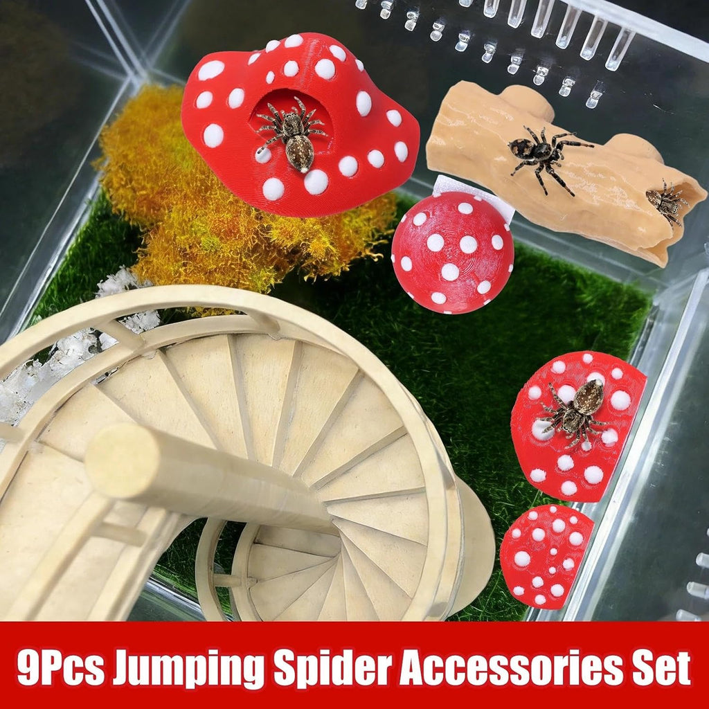 9 Pcs 3D Jumping Spider Enclosure Accessories Set, Jumping Spider Platforms