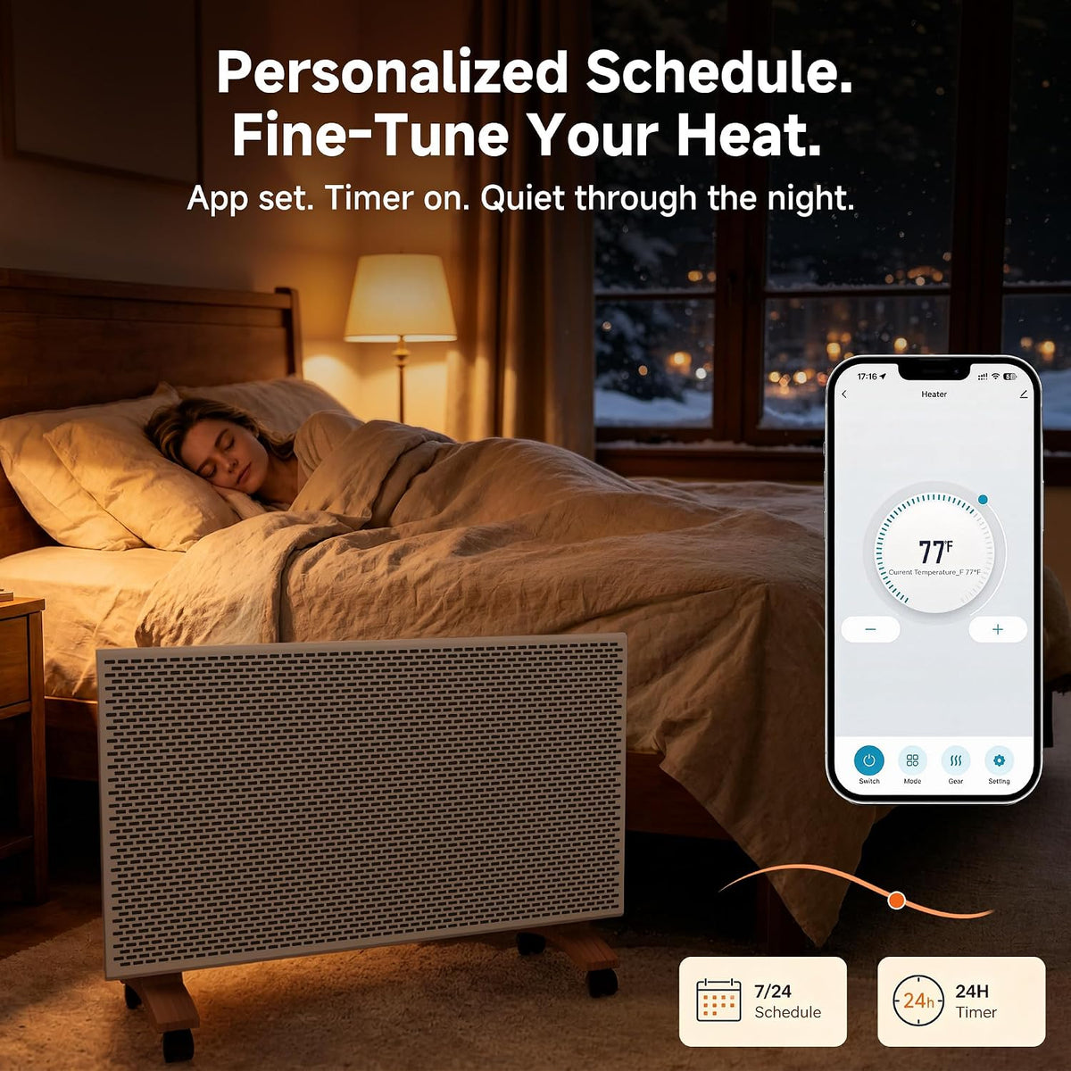 Pasapair 1500W Mica Panel Space Heater, WiFi App & Alexa, Wall or Floor