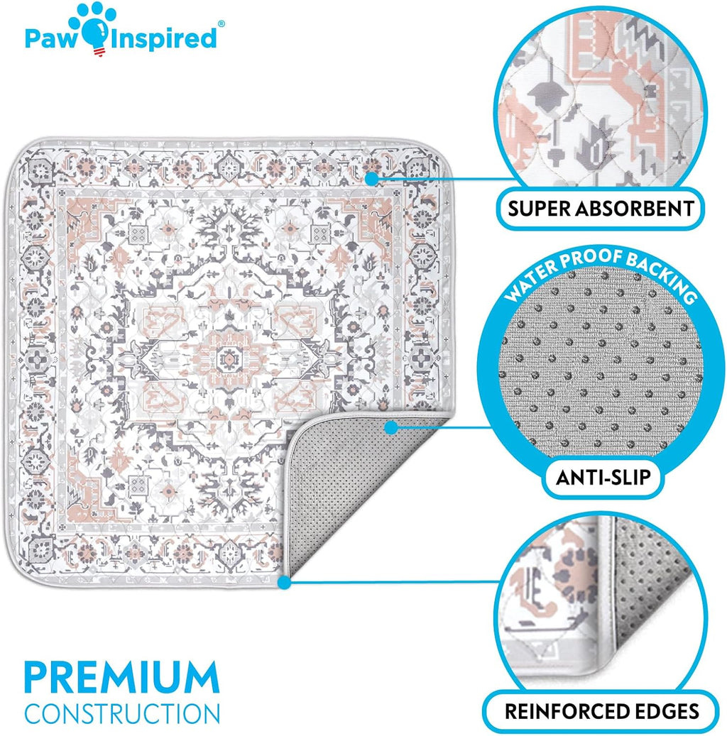 Paw Inspired Designer Light Persian Print Dog Pads, 36x36 Inch Size, 2 Pack