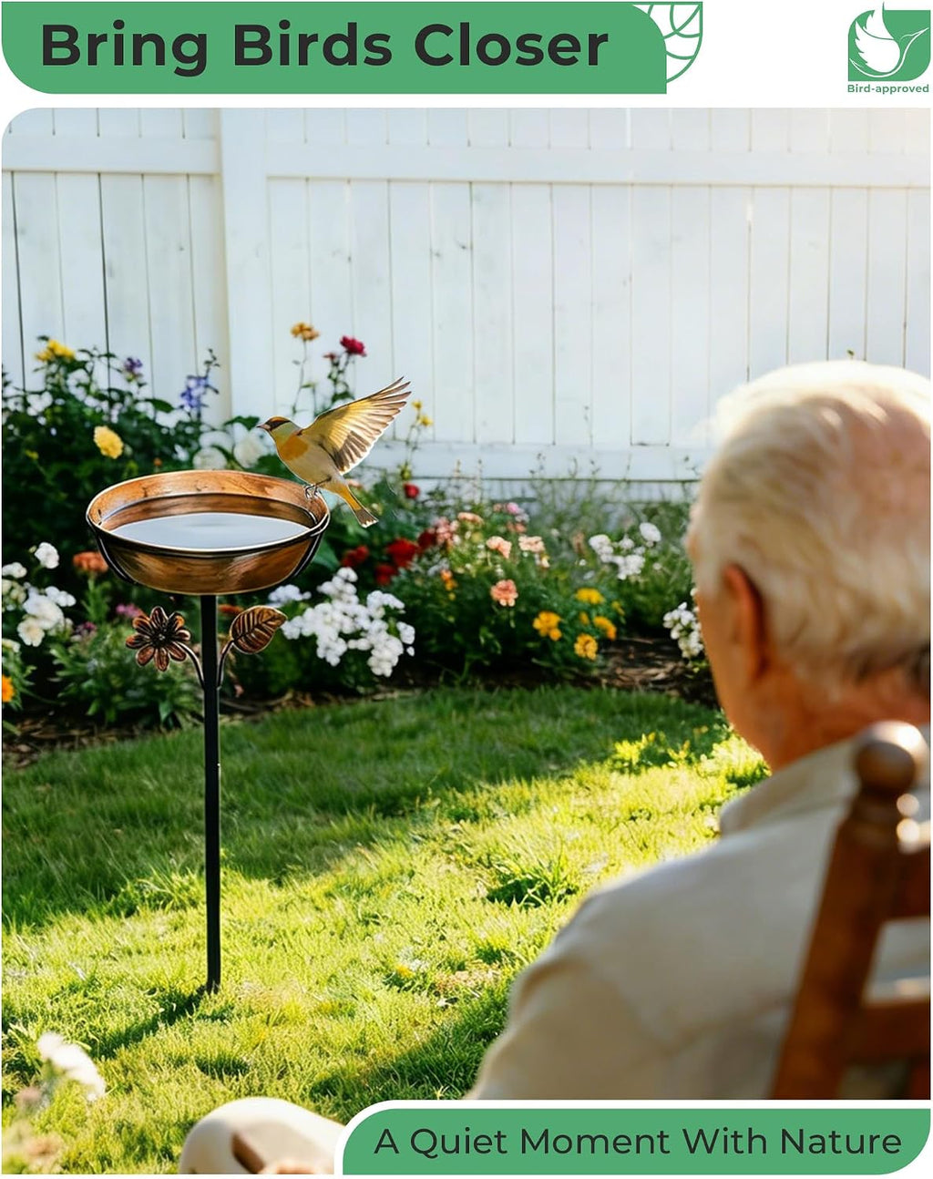 12" Metal Bird Bath for Outside, 3" Deep Bowl with 5-Prong Stake