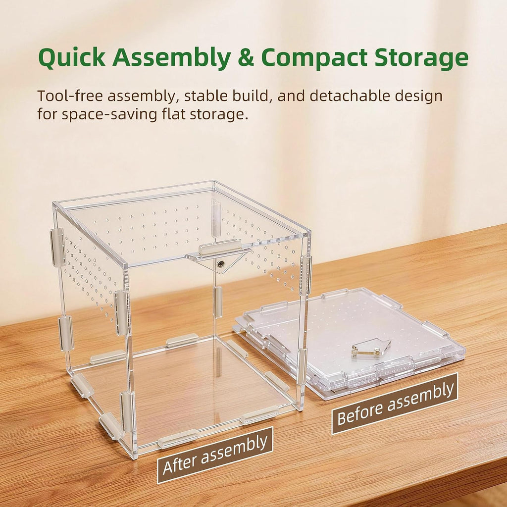 Portable Acrylic Jumping Spider Terrarium 5.9" Cube for Spider, Mantis