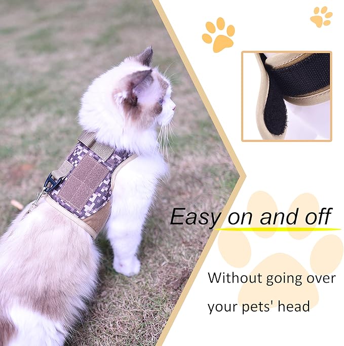 Tactical Cat Harness and Leash for Walking Escape Proof, Desert Camo, - Image 4