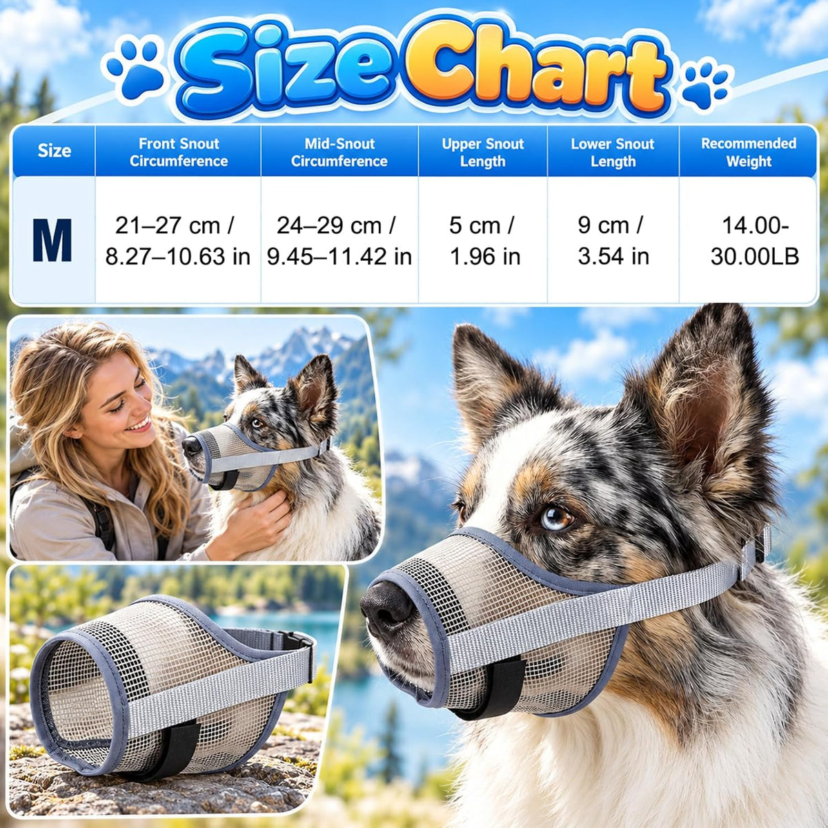 2PCS Breathable Mesh Dog Muzzle,Black+Gray,M Size