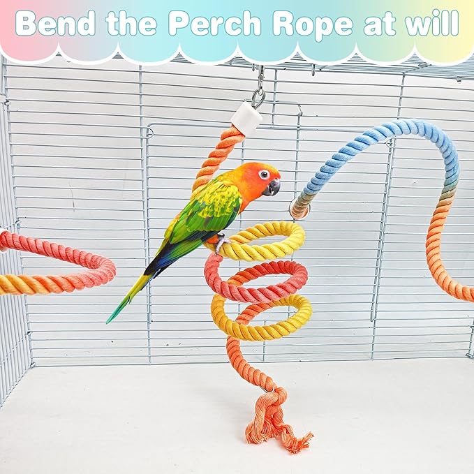 BNOSDM 3 Pcs Rope Perches for Bird Cages Gradient Sunset Color Bendable - Image 3