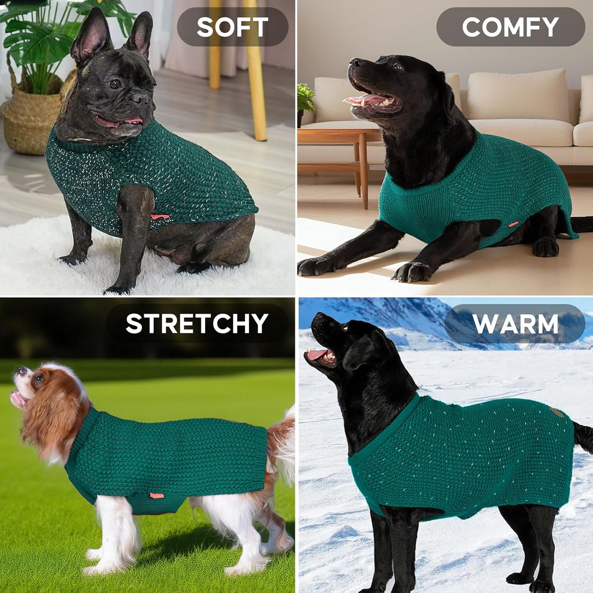 KYEESE Reflective Yarn Dog Sweater for Small Medium Dog Thick Knit Pullover