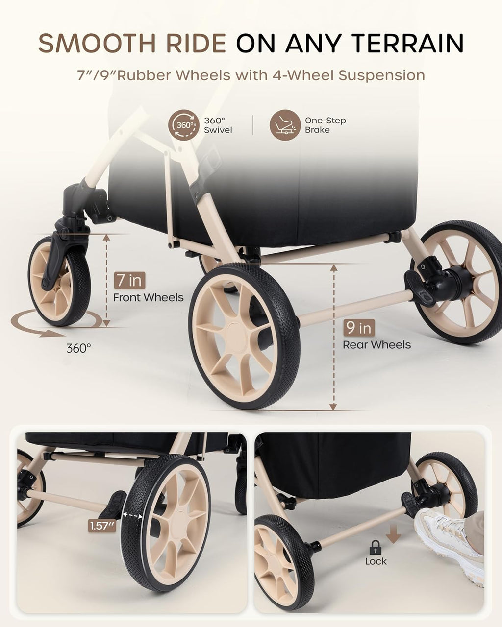 Dog Stroller for 1/2 Small Dogs & Medium Dogs,7/9 Rubber Wheels