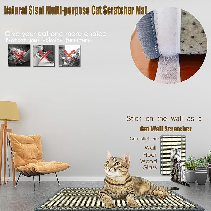 Cat Scratching Mat, 23.6 x 15.7inch Sisal Cat Scratchers - Image 6