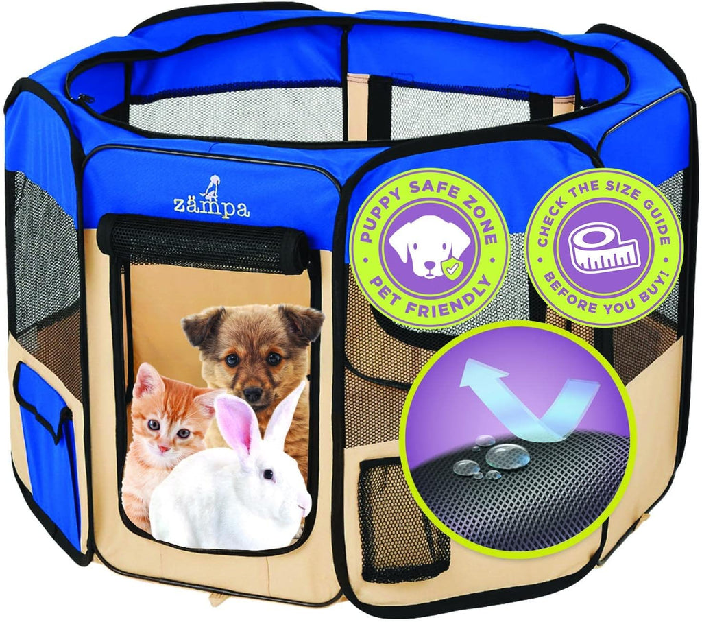 Zampa Puppy Pop Up Portable Playpen for Dog and Cat, Foldable | Indoor/Outdoor Kitten Pen & Travel Pet Carrier + Carrying Case (Pink, Extra Large (80"x80"x36"))