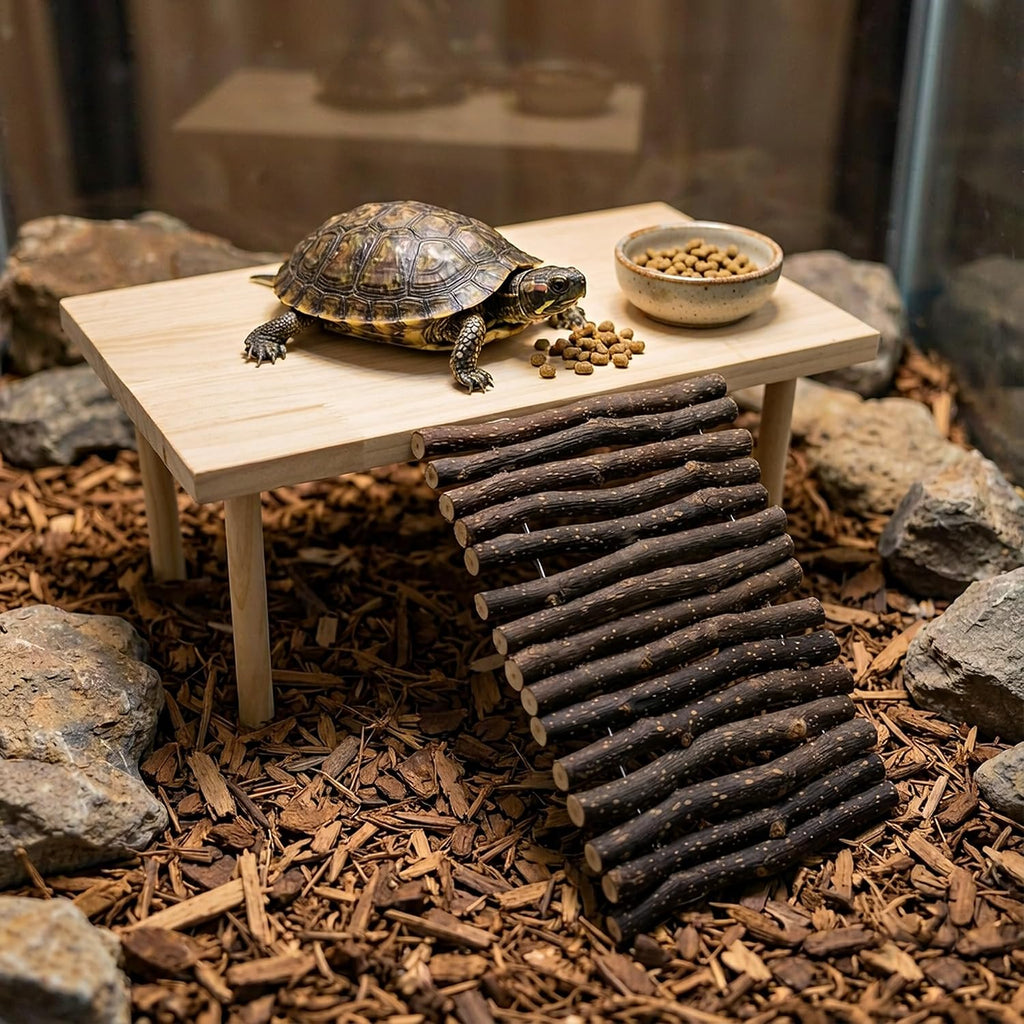 VCEPJH Wooden Bearded Dragon Basking Platform with Climbing Ramp, L