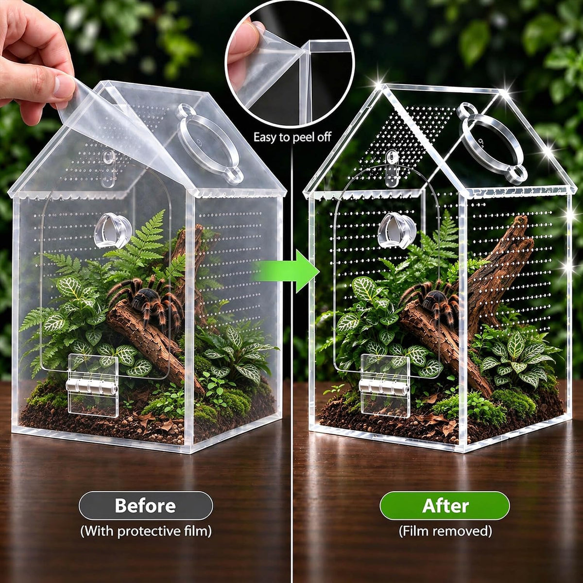 Jumping Spider Enclosure, Clear Acrylic Arboreal Terrarium with Front Opening Door, Escape-Resistant Ventilation, Starter Habitat Kit with Accessories for Sling, Baby Spiders and Praying Mantis