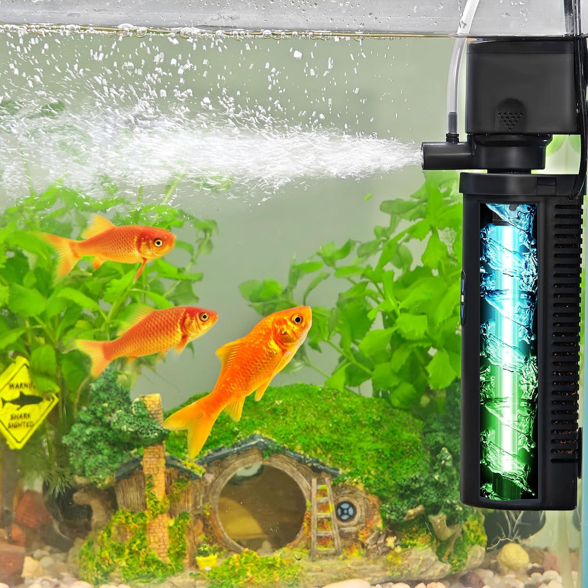 COOSPIDER Aquarium Filter with 6W U-V Light 158GPH for 10-45 Gallon Tank