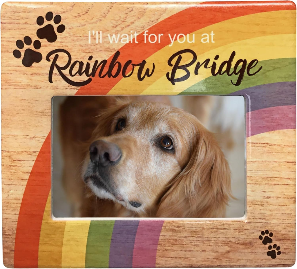 Rainbow Bridge Pet Memorial Picture Frame, Loss of Dog or Cat Sympathy Gift, I’ll Wait for You at Rainbow Bridge Personalized Pet Photo Option, 4 x 6 Picture Frame for Pet Bereavement Condolence Gift