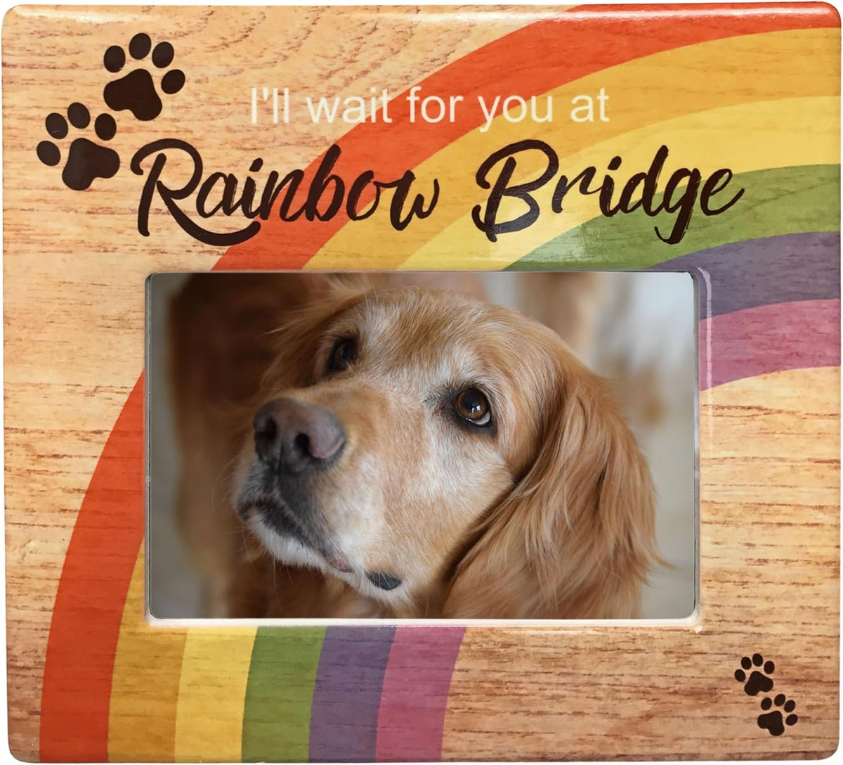 Rainbow Bridge Pet Memorial Picture Frame, Loss of Dog or Cat Sympathy Gift, I’ll Wait for You at Rainbow Bridge Personalized Pet Photo Option, 4 x 6 Picture Frame for Pet Bereavement Condolence Gift