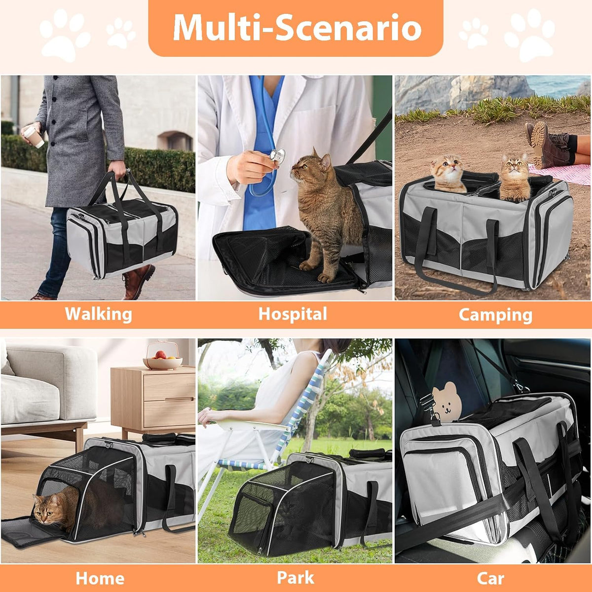 Large Cat Carrier for 2 Cats, Expandable with Divider & Litter Boxes