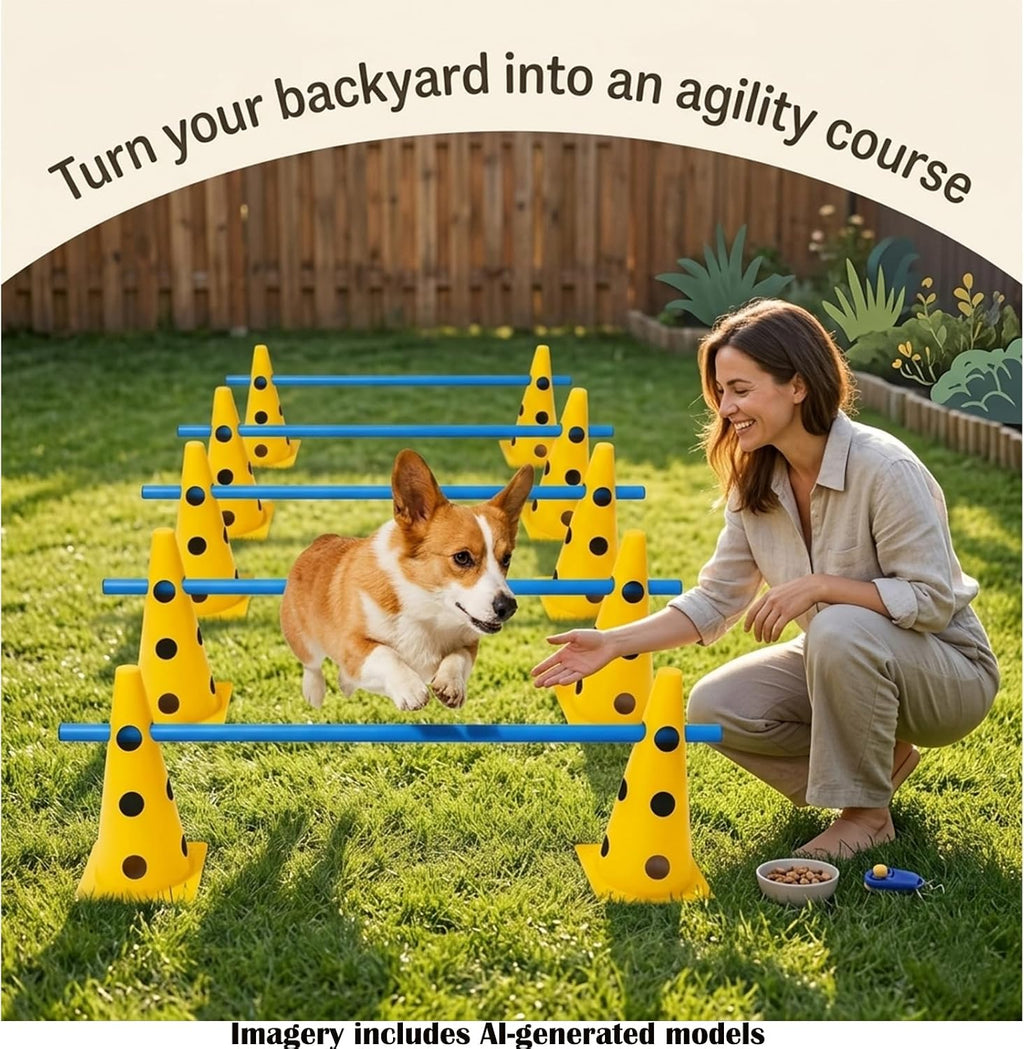 Dog Agility Equipment Set, 6 Adjustable Hurdles with 12 Cones and Poles