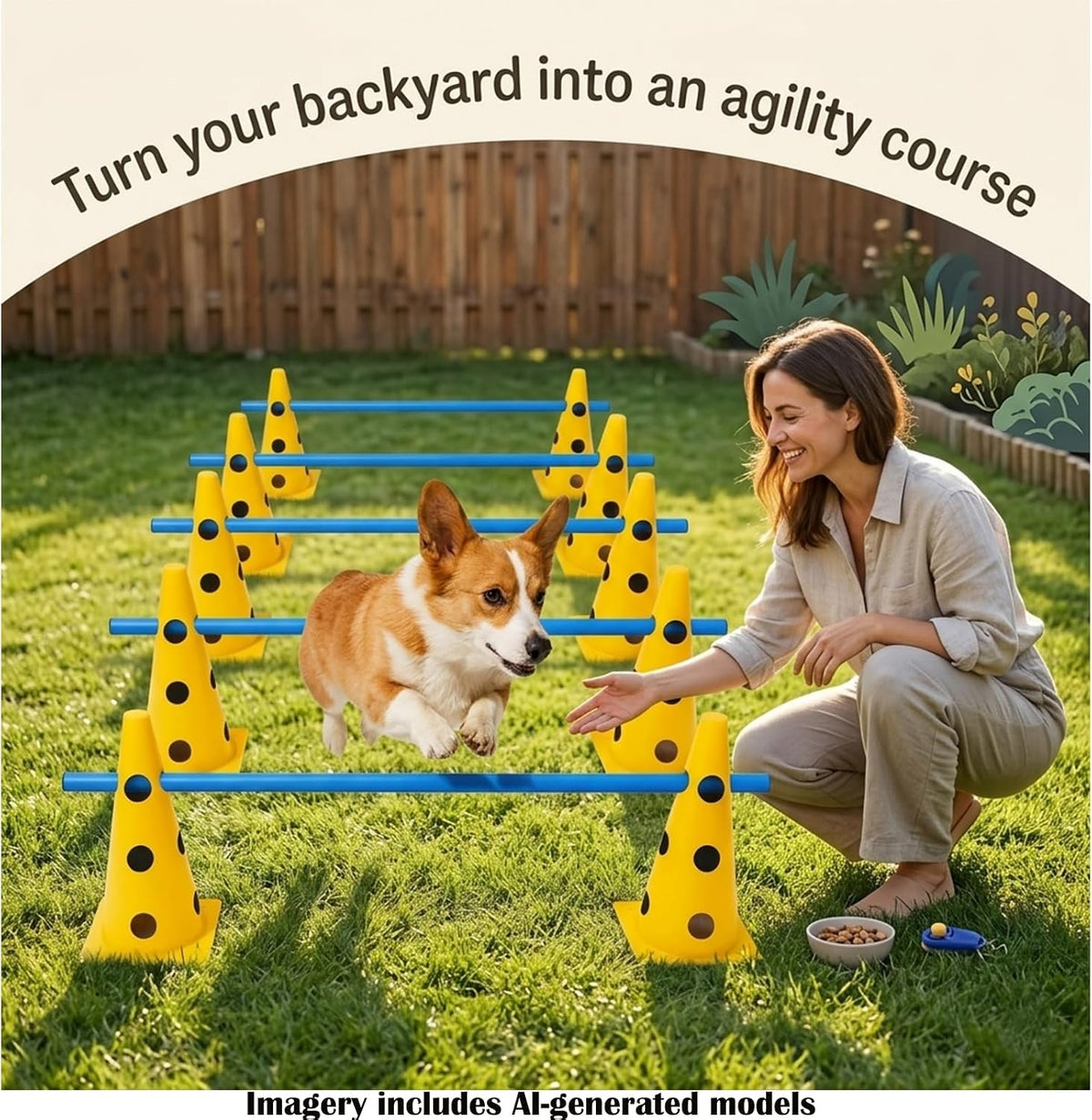 Dog Agility Equipment Set, 6 Adjustable Hurdles with 12 Cones and Poles