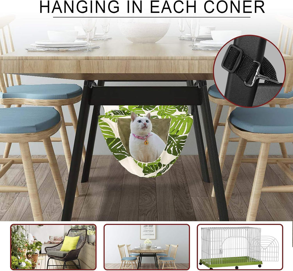 Cat Cage Hammock,Hanging Soft Pet Bed for Kitten Ferret Puppy Rabbit or Small Pet,Double Layer Hanging Bed for Pets,2 Level Indoor Bag for Spring/Summer/Winter (Green & White)