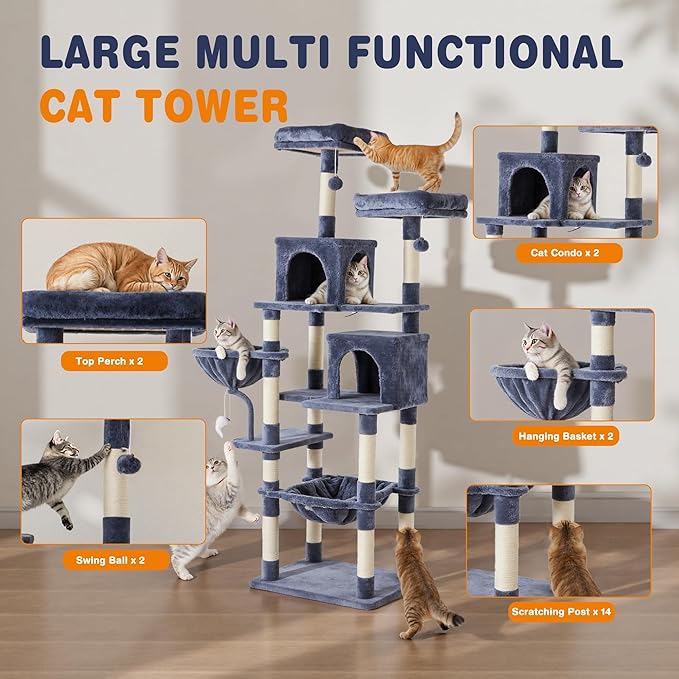 Sweetcrispy 71 inch Cat Tree Tower, Large Multi Level Cat Climbing Tower - Image 2