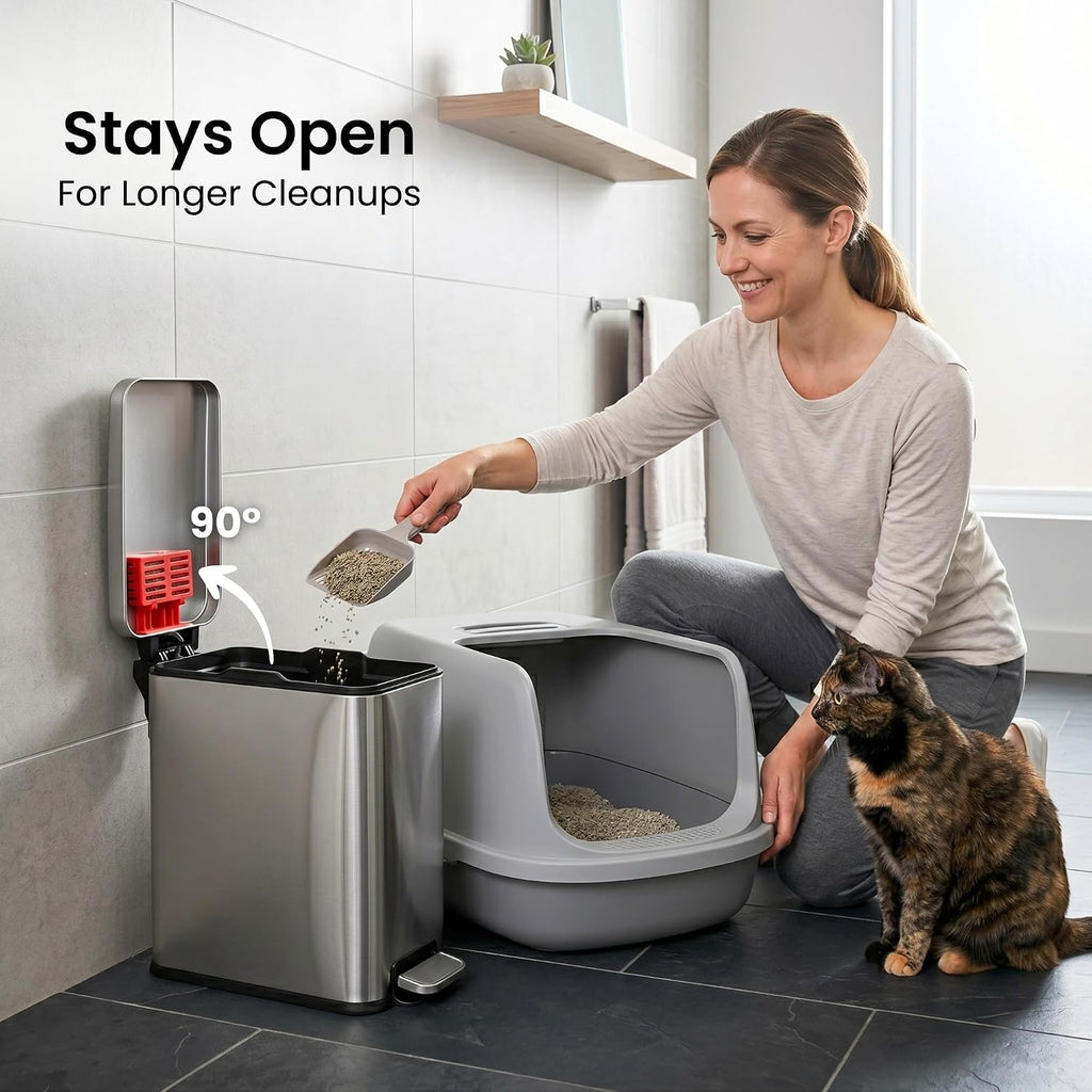 iTouchless 3 Gallon Cat Litter Waste Bin with AbsorbX Odor Filter, Use Any Bag, No Special Refills, Pet Waste Receptacle, Step Pedal Soft Close Metal Garbage Bin, Litter Box Sidekick, Stainless Steel
