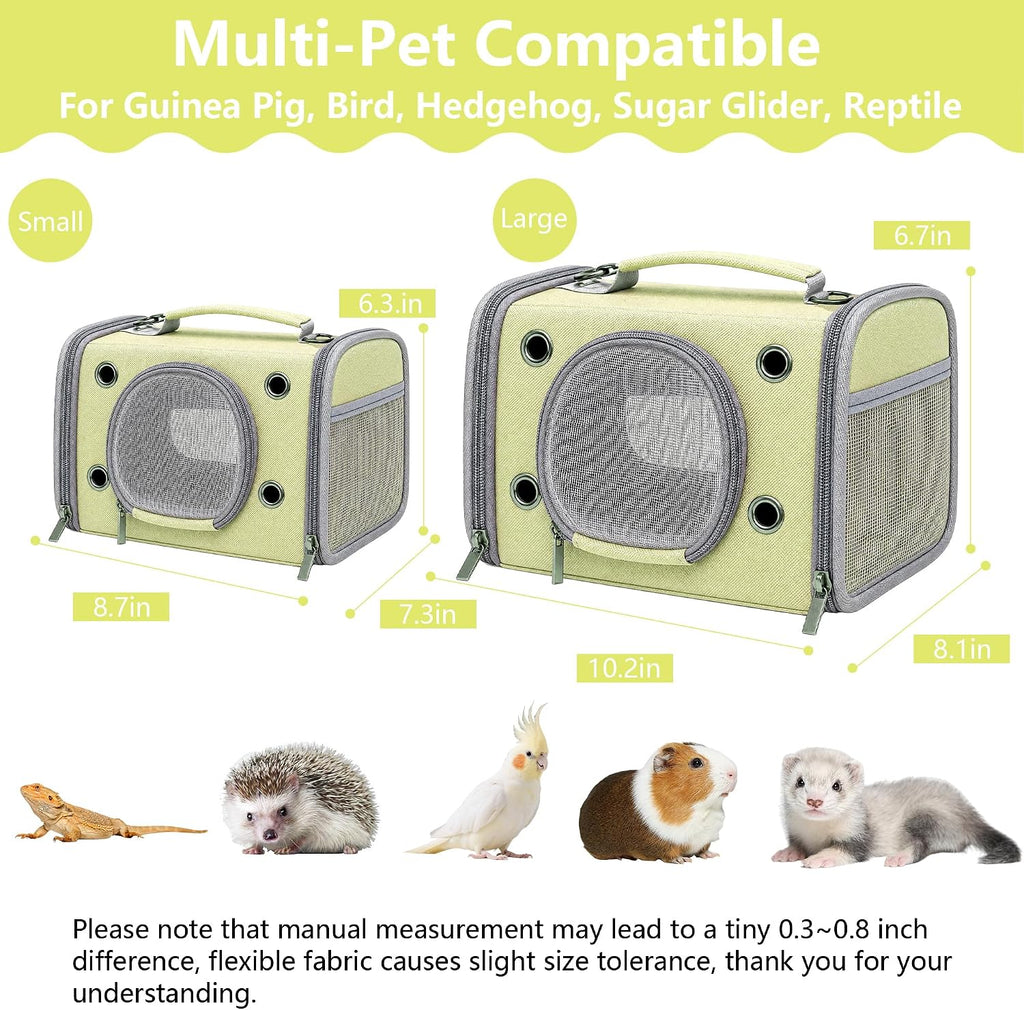 Portable Small Animal Travel Carrier, Foldable Breathable Travel Pet Cage for Hamsters, Guinea Pigs, Rabbits, Birds & Reptiles, Bird Carrier for Small Parrots & Parakeets (Large, Green)