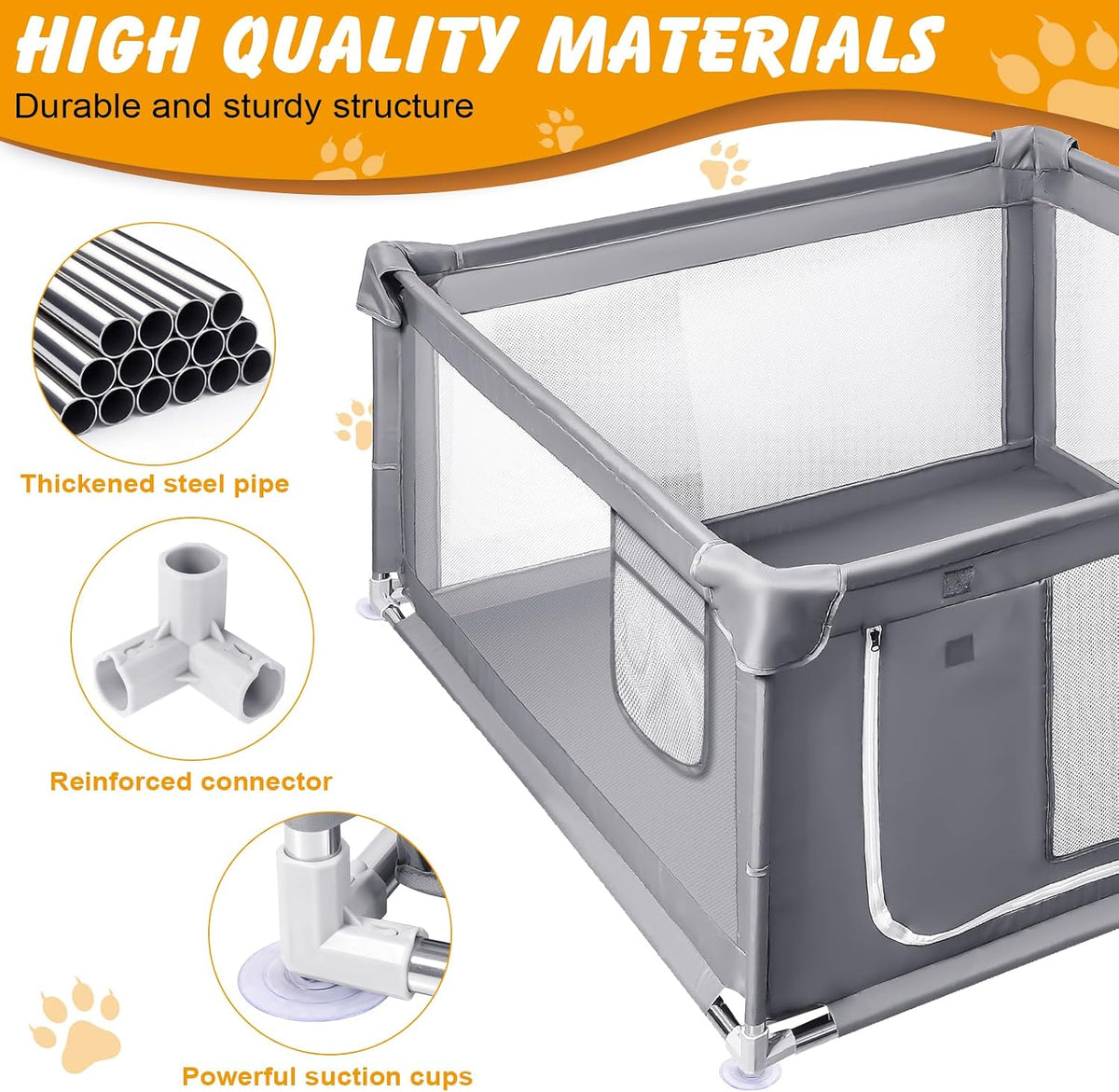 48x48x26 Inch Dog Playpen with Gate, Foldable Indoor Pet Fence