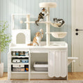 50.6" Cat Tree with Hidden Litter Box Enclosure, Modern White Cat Tower with Sisal Scratching Posts, Storage Cabinet, Hammocks, Platforms, Condo and Top Perch, Indoor Multi-Level Play & Rest Furniture