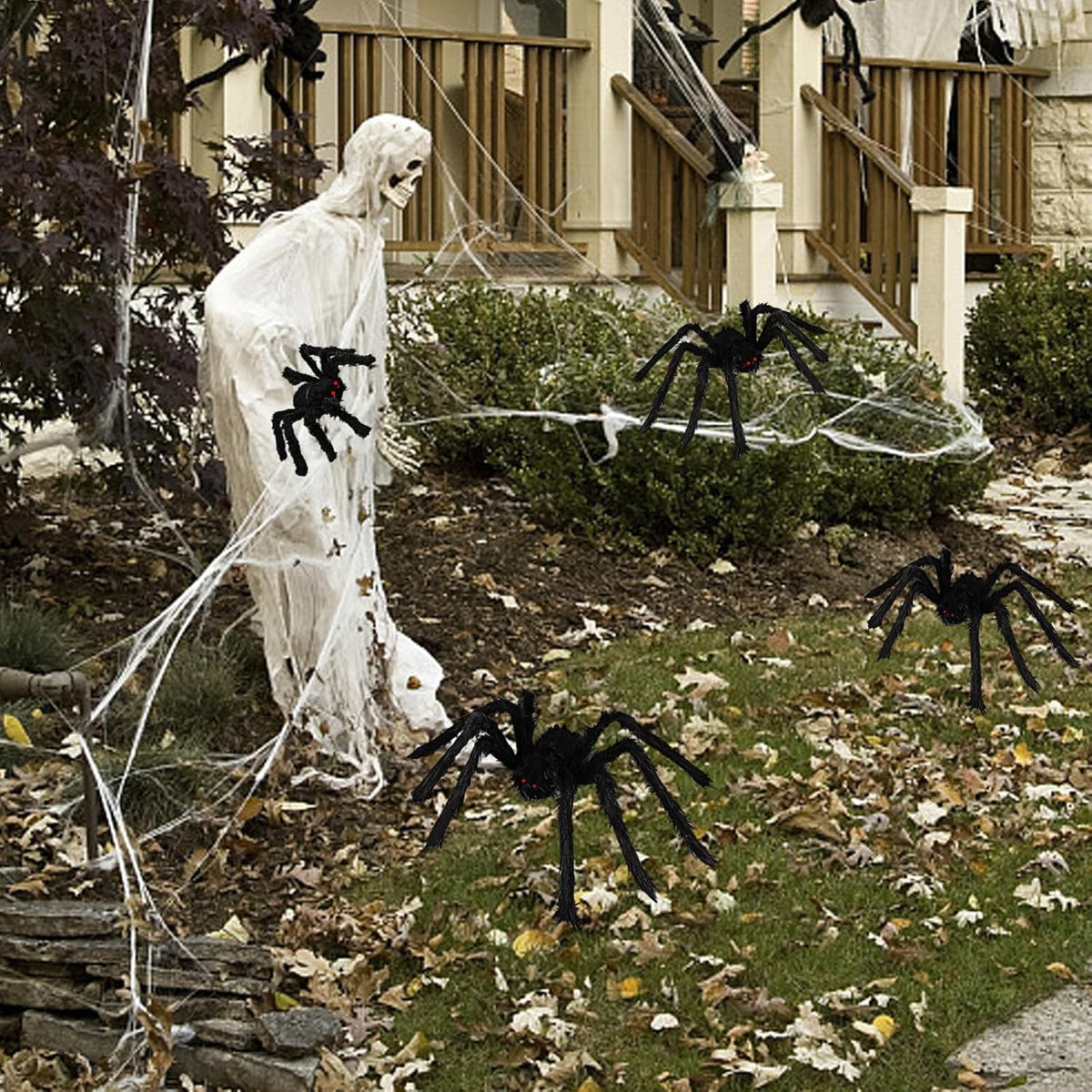 BILLMOSS Halloween Spider Decorations Outdoor - 5 PCS Giant Realistic Hairy Scary Spider Set, Creepy Indoor Yard Home Decor (5 Different Sizes)