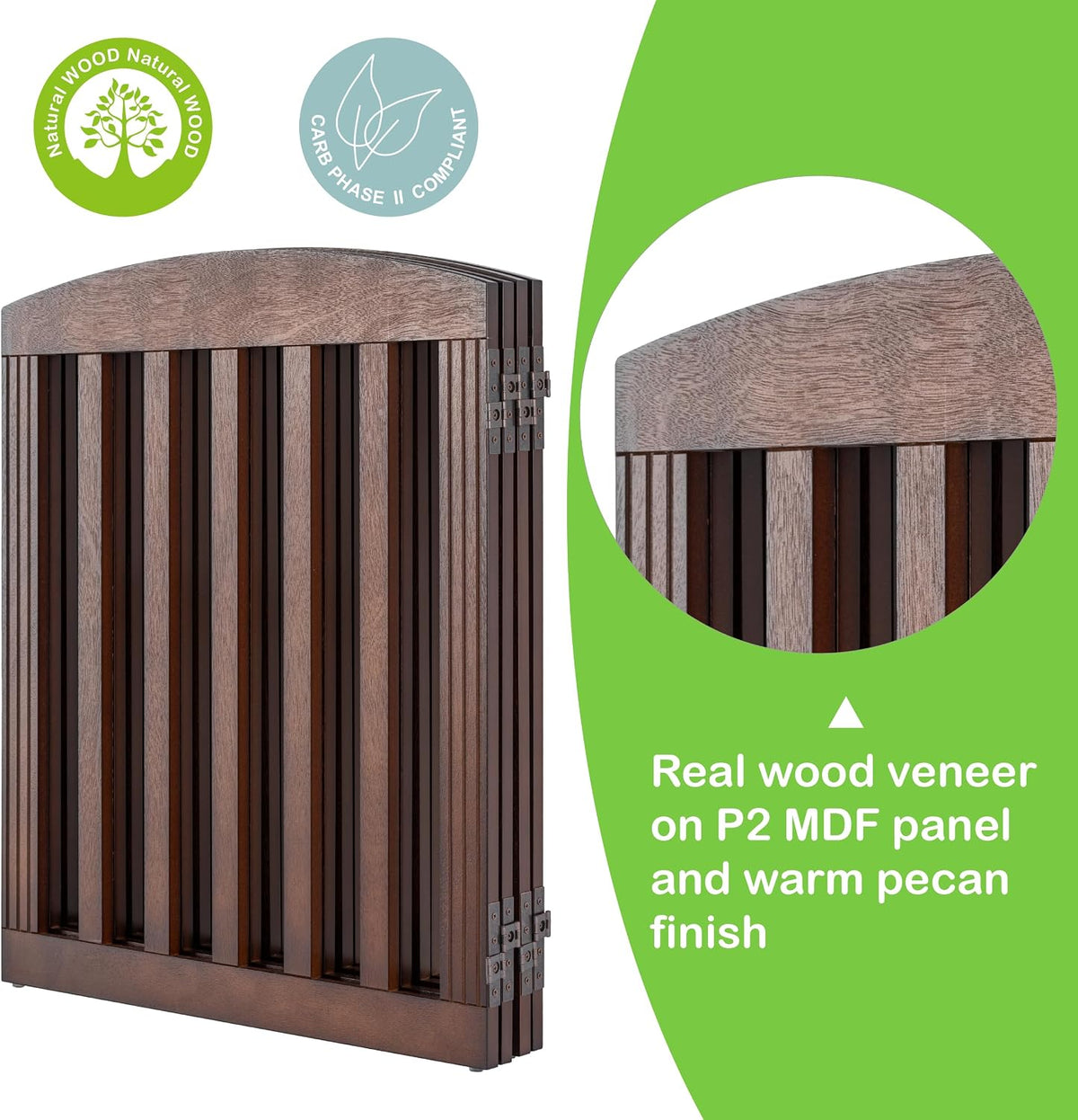 SPIRICH Wooden Freestanding Foldable Dog Gate, 96" Extra Wide 28" Tall