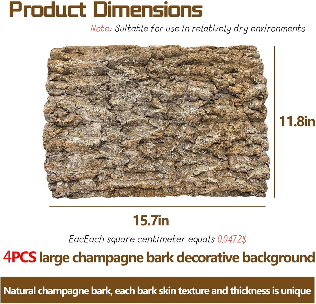4PCS Cork Terrarium Background 15.7x11.8in Natural Cork Large Bark Climbing Mat Habitat Decoration Chameleons, Lizards, Turtles Glass Jar Decoration